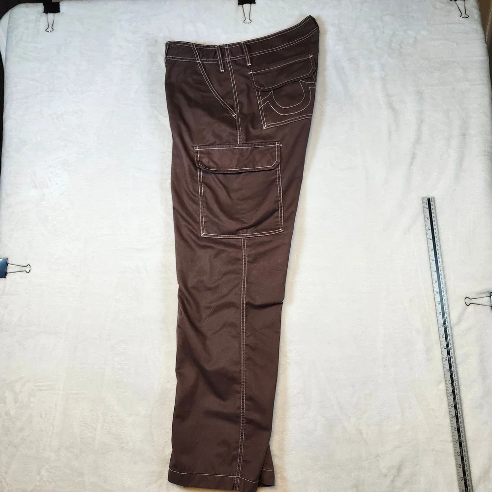True Religion Cargo Pants Mens 34 Brown Excellent Contrast Stitch Horseshoe‎